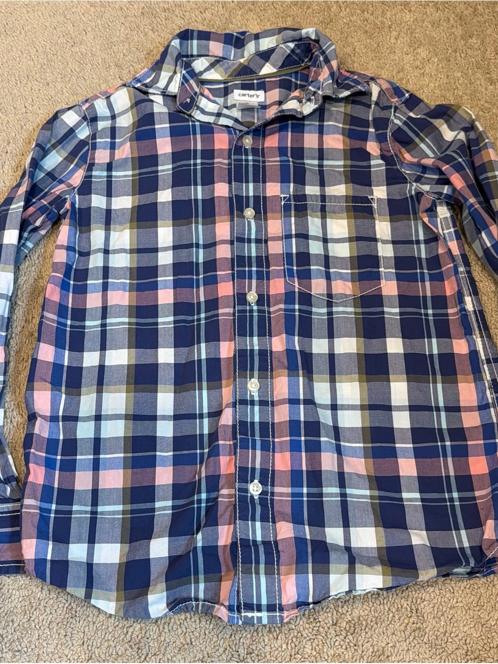 Carter's Kids Navy & Pink Plaid Button-Up Shirt Sz 8